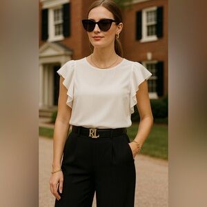 ZARA Woman beautiful Coquette Romantic White Flutter Sleeve Blouse Ruffle Sleeve